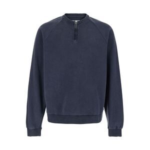 Tonywack Men Men's Blue Cotton Crewneck Sweatshirt With Half Zip